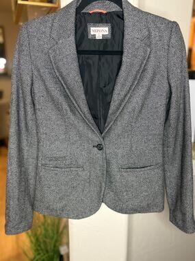 Merona Women's Vintage Wool Jacket Blend Blazer Back And White Size 2